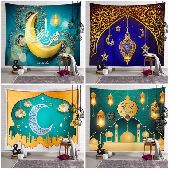 Immagine di Dark Blue - 26# Polyester Fiber Tapestry Home Decorations For Ramadan Festival Eid Al-Fitr 150x100cm, 1 Piece