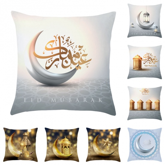 Picture of Peach Skin Fabric Moon Eid Mubarak Ramadan Printed Pillowcase Home Textile