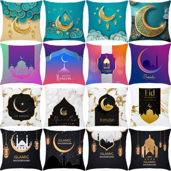 Picture of Peach Skin Fabric Moon Eid Mubarak Ramadan Printed Pillowcase Home Textile