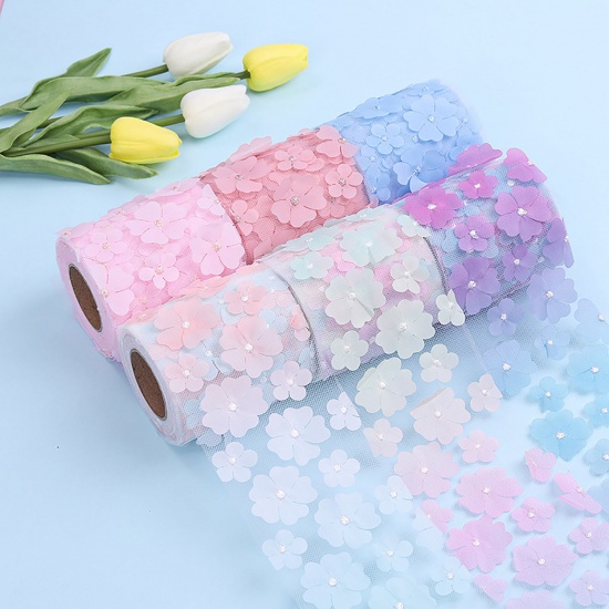 Picture of Polyester Webbing Strap Korea Pink Flower 8cm, 1 Roll (Approx 10 Yards/Roll)