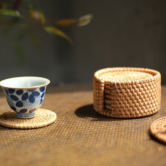 Picture of Rattan Weaving Round Tea Coaster Mat Tea Ceremony Tools