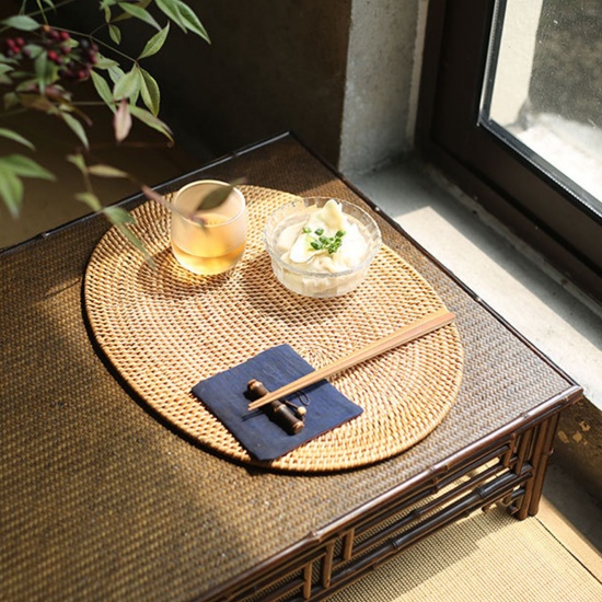 Picture of Rattan Weaving Round Tea Coaster Mat Tea Ceremony Tools