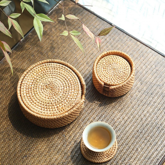 Picture of Rattan Weaving Round Tea Coaster Mat Tea Ceremony Tools