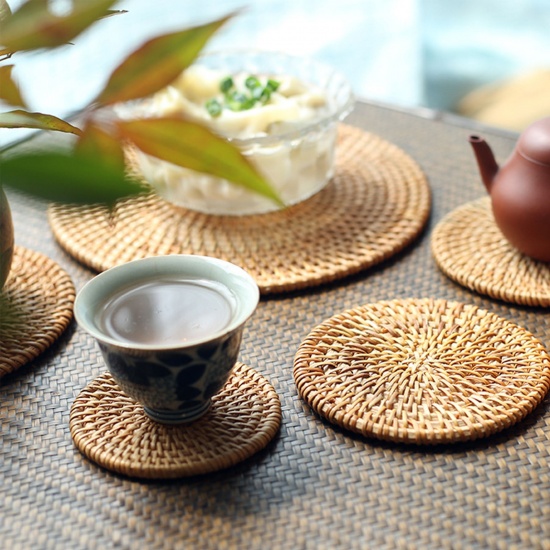 Picture of Rattan Weaving Round Tea Coaster Mat Tea Ceremony Tools