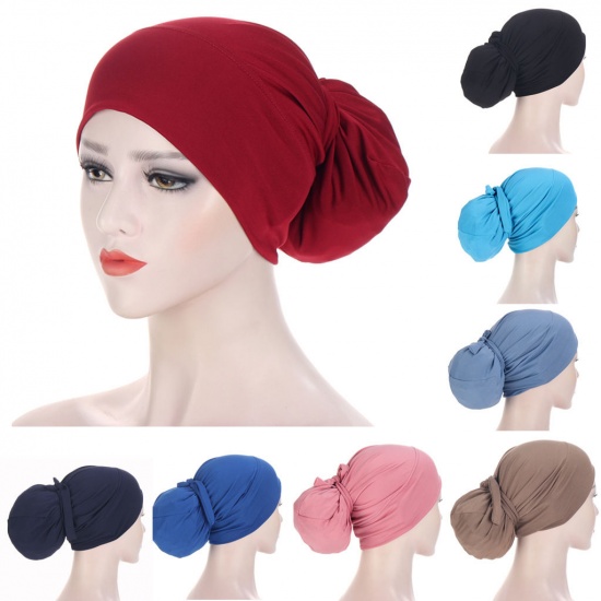 Изображение Pink - Polyester Women's Fashion Lace Up Muslim Turban Hat M（56-58cm）, 1 Piece