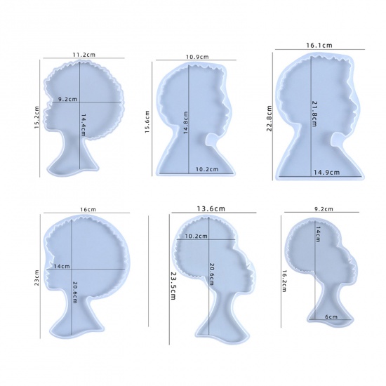 Immagine di Silicone Muffa della Resina per Gioielli Rendendo Ragazza Testa Ritratto Bianco 23.5cm x 13.6cm, 1 Pz