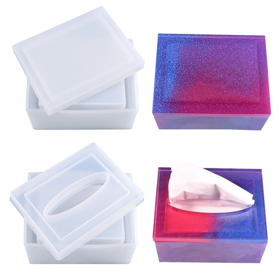 Bild von Silikonharzform für Schmuck Tissue Box Weiß 13,2 cm x 10,2 cm 13,2 cm x 10 cm, 1 Set (2 PCs / Set)