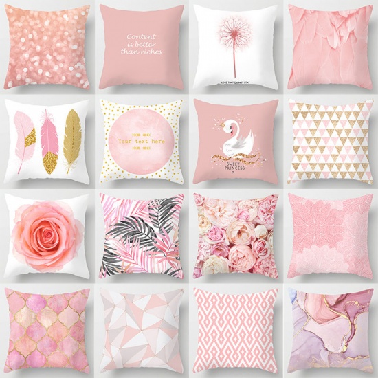 Picture of Pink Peach Skin Fabric Square Pillowcase Home Textile