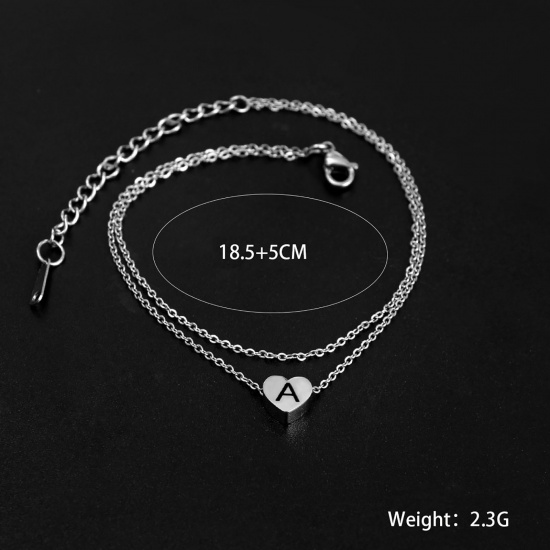 Picture of Stainless Steel Multilayer Layered Anklet Silver Tone Heart Initial Alphabet/ Capital Letter