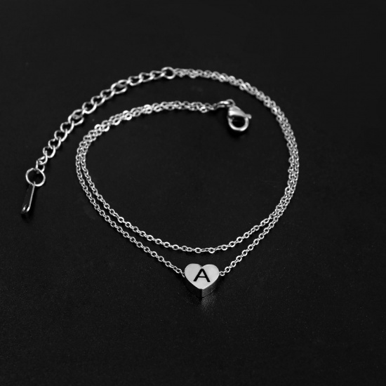 Picture of Stainless Steel Multilayer Layered Anklet Silver Tone Heart Initial Alphabet/ Capital Letter