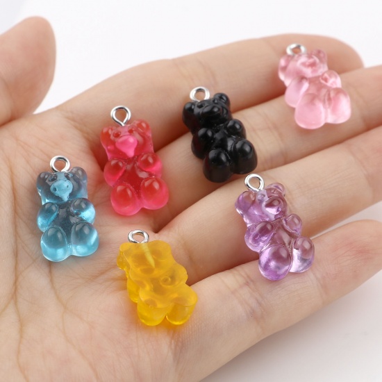 Picture of Acrylic Charms Bear Animal Golden Yellow 21mm x 11mm, 20 PCs