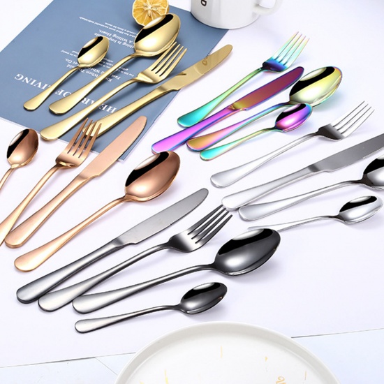 Immagine di Multicolor - Stainless Steel 24 PCs/Set Flatware Cutlery Gift Tableware With Wooden Box 23.2cm long - 14.2cm long, 1 Set