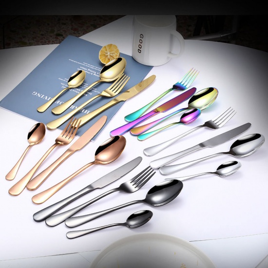 Immagine di Multicolor - Stainless Steel 24 PCs/Set Flatware Cutlery Gift Tableware With Wooden Box 23.2cm long - 14.2cm long, 1 Set