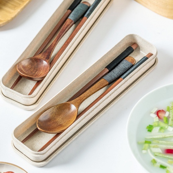 Picture of Coffee - Phoebe Nanmu Wood Chopsticks & Spoon Set With Portable Box Tableware Cutlery 23.5cm long - 23cm long, 1 Set