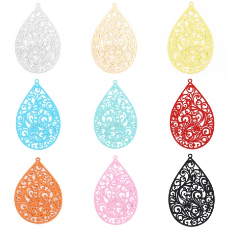 Iron Based Alloy Filigree Stamping Pendants Multicolor Matte Drop Painted