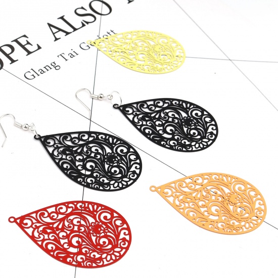 Picture of Iron Based Alloy Filigree Stamping Pendants Multicolor Matte Drop Painted