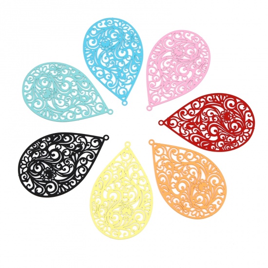 Immagine di 5 Pz Lega di Ferro Filigree Stamping Ciondoli Multicolore Matte Goccia Pittura