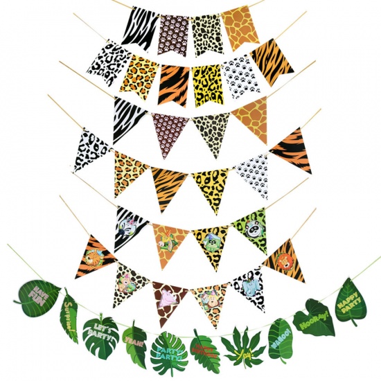 Bild von Grün - Papier Tropical Leaf Triangle Flag Banner Party Dekorationen 16,4x20cm, 1 Stück