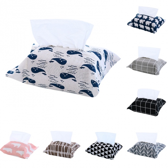 Image de Bleu - Sac de boîte à mouchoirs en coton et lin de style japonais ours polaire 25x18cm, 1 pièce