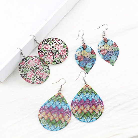 Picture of Copper Filigree Stamping Earrings Multicolor