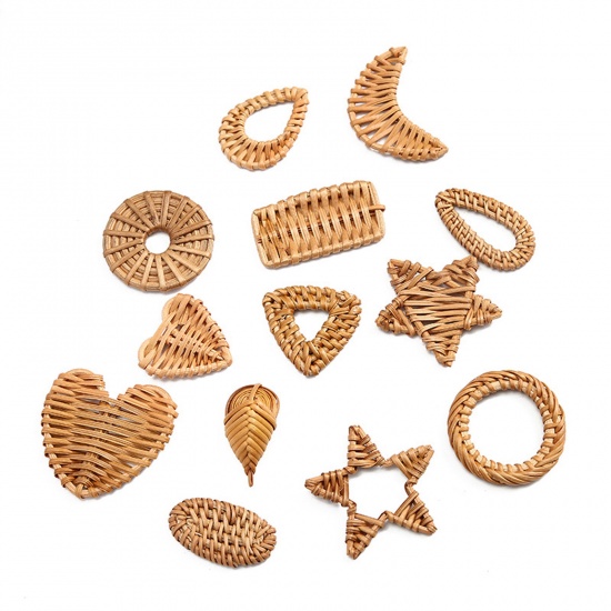 Picture of Rattan Earring Accessories Yellow Round Woven 42mm, 10 PCs