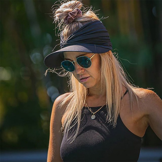 Immagine di Navy Blue - Summer Women's Anti-Ultraviolet Elastic Adult Empty Top Sun Hat M（56-65cm）, 1 Piece