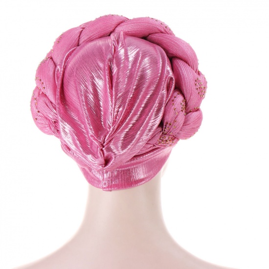 Immagine di Dark Purple - Women's Turban Hat Beanie Cap Braided With Hot Fix Rhinestone M（56-58cm）, 1 Piece