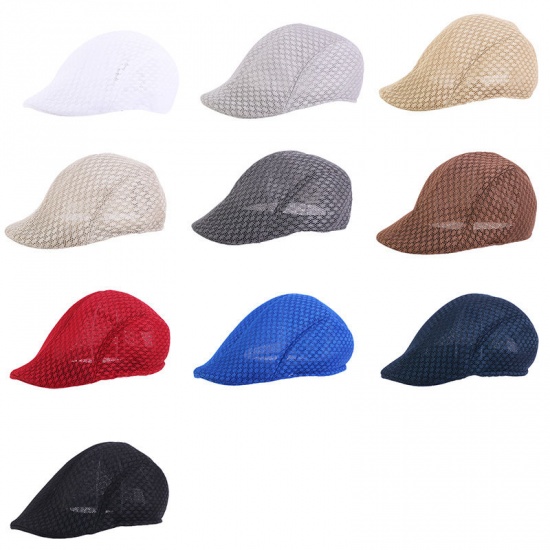 Immagine di Beige - Cotton Mesh Breathable Men's Classic Newsboy Hat Flat Cap M（56-58cm）, 1 Piece
