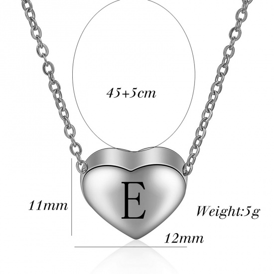 Picture of 304 Stainless Steel Necklace Silver Tone Heart Message " Z " 45cm(17 6/8") long, 1 Piece