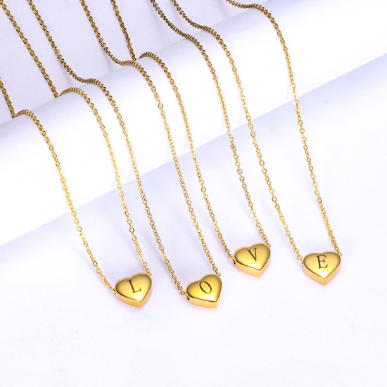 Picture of 304 Stainless Steel Necklace Gold Plated Heart Initial Alphabet/ Capital Letter