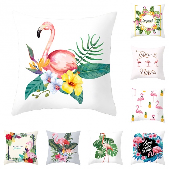 Picture of Peach Skin Fabric Flamingo Square Pillowcase Home Textile