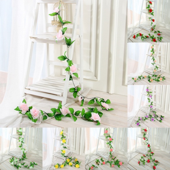 Picture of White - Faux Silk Artificial Roses Flower Vine Party Wedding Home Decoration 230cm long, 1 Piece