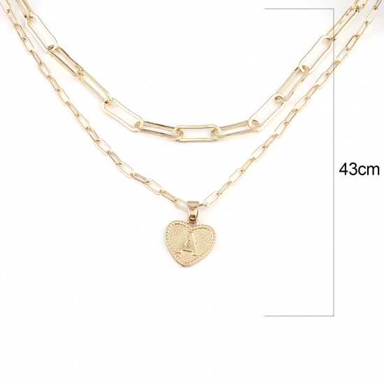 Picture of Necklace Real Gold Plated Heart Initial Alphabet/ Capital Letter Clear Cubic Zirconia