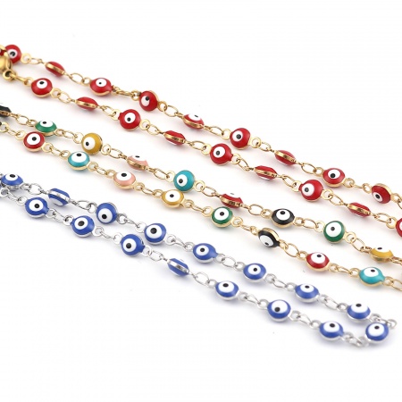1 Piece Vacuum Plating Stainless Steel Religious Anklet Enamel Round Evil Eye