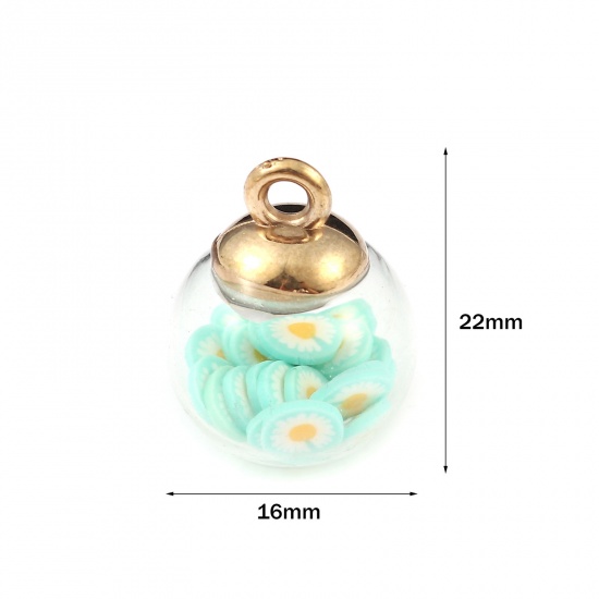 Picture of Polymer Clay & Glass Charms Round Daisy Flower Multicolor Transparent 22mm x 16mm, 10 PCs