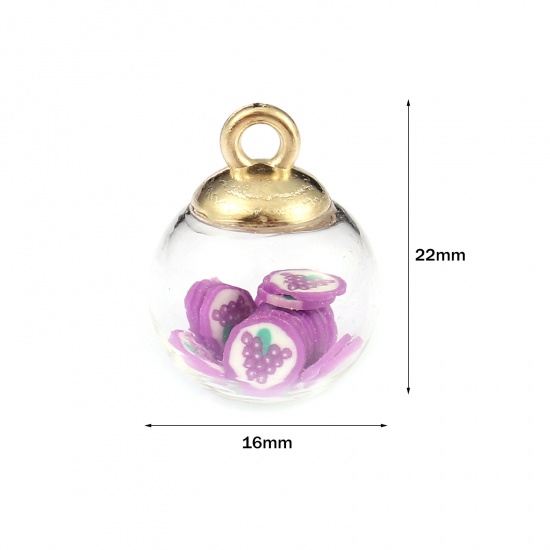 Picture of Polymer Clay & Glass Charms Round Fruit Multicolor Transparent 22mm x 16mm, 10 PCs