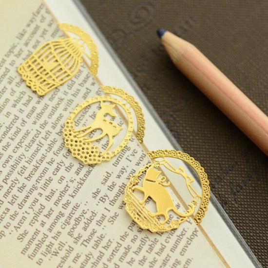 Picture of Gold Plated - Heart Filligree Retro Metal Mini Bookmark Stationery 2.5x2.8cm, 2 PCs