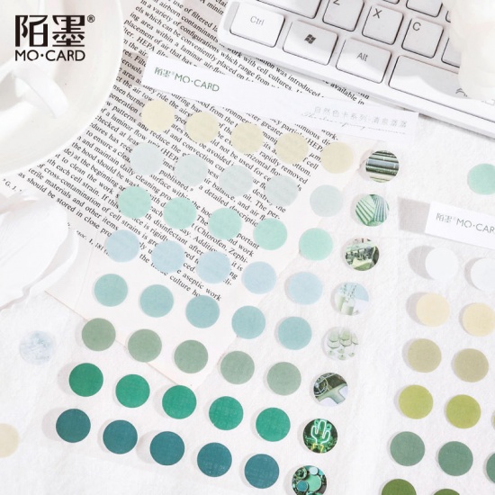 Picture of Cyan - Art Paper & Wove Paper Gradient Color Dot Sticker Mark DIY Scrapbook Decoration 12.8x18.6cm, 1 Set（2 Sheets/Set）