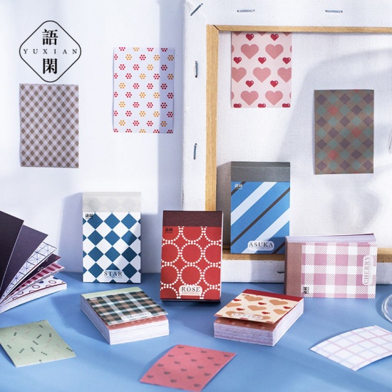 Immagine di Blue - Japanese Paper Classical Geometric Sticker DIY Scrapbook Decoration 4x6cm, 1 Set（50 Sheets/Set）