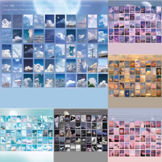 Picture of Cyan - Japanese Paper Sky Landscape Sticker DIY Scrapbook Decoration 4x6cm, 1 Copy（50 Sheets/Copy）