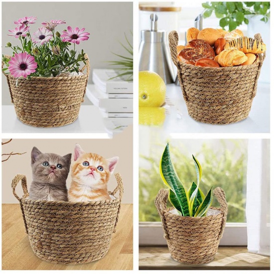Изображение Brown - Rattan Hand-knitted Flowerpot Basket With Handle 25x15cm, 1 Piece