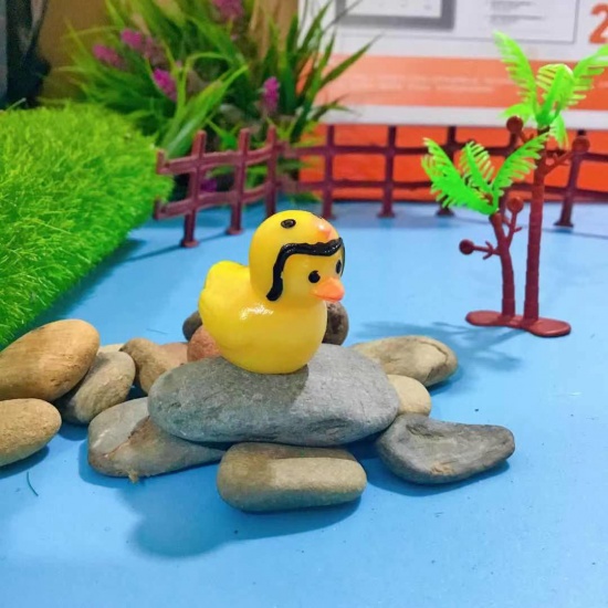 Picture of Yellow - Helmet Couple Duck Resin Micro Landscape Miniature Decoration 2.8cm long, 1 Piece