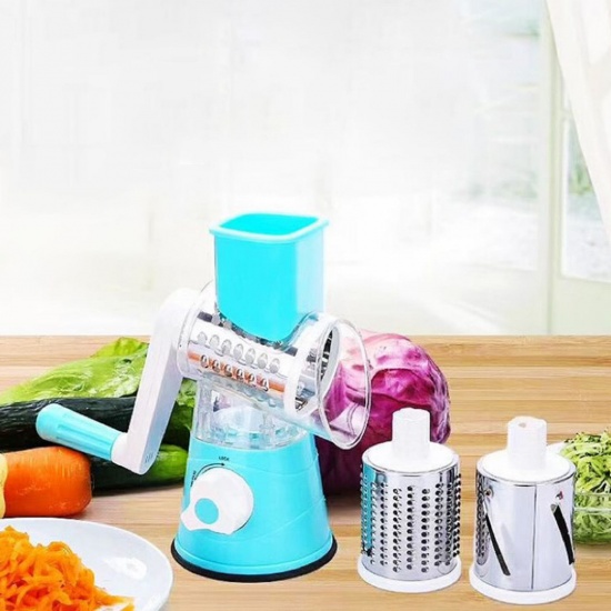 Picture of Green - ABS & Stainless Steel Hand Drum-type Multifunctional Vegetable Cutter Shredder Grater Kitchen Supplies 25x19x12.6cm, 1 Piece
