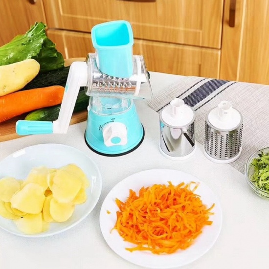 Picture of Green - ABS & Stainless Steel Hand Drum-type Multifunctional Vegetable Cutter Shredder Grater Kitchen Supplies 25x19x12.6cm, 1 Piece