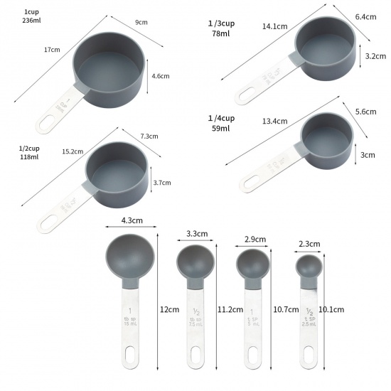 Immagine di White - Stainless Steel & Plastic 8 PCs Measuring Spoon Cup Baking Tools 17x9x4.6cm - 10.1x2.3cm, 1 Set