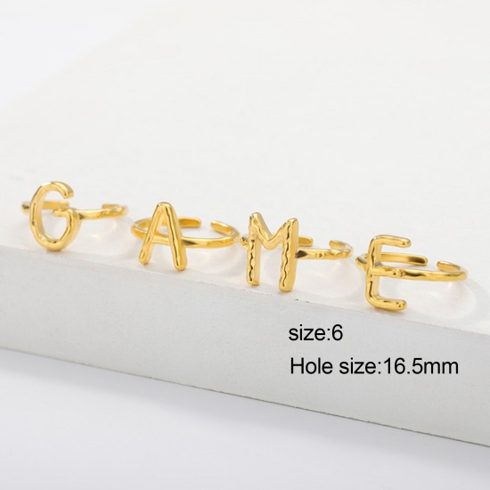 Picture of Stainless Steel Open Adjustable Rings Circle Ring Initial Alphabet/ Capital Letter