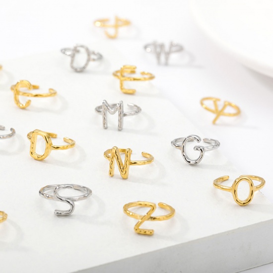 Picture of Stainless Steel Open Adjustable Rings Circle Ring Initial Alphabet/ Capital Letter