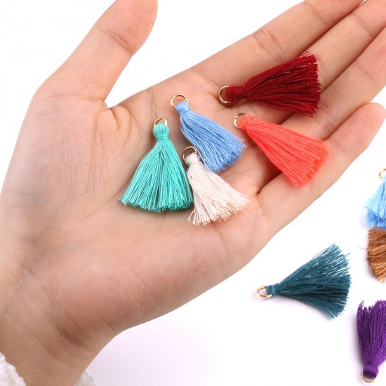 Picture of Cotton Polyester Blend Tassel Pendants Tassel Gold Plated Navy Blue 35mm, 50 PCs
