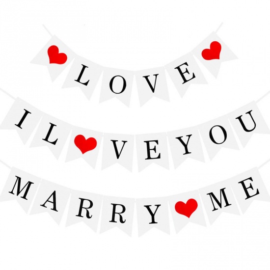 Picture of White - I Love You Paper Banner Party Decorations For Propose Wedding 14x11.5cm, 1 Piece