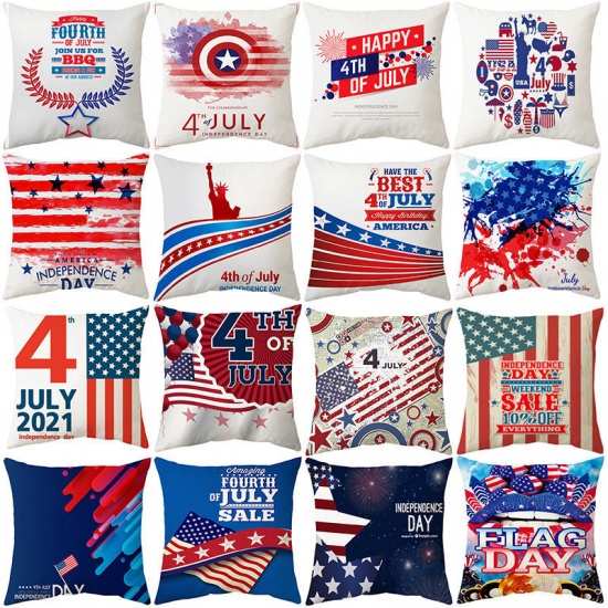 Picture of American Independence Day Peach Skin Fabric Square Pillowcase Home Textile